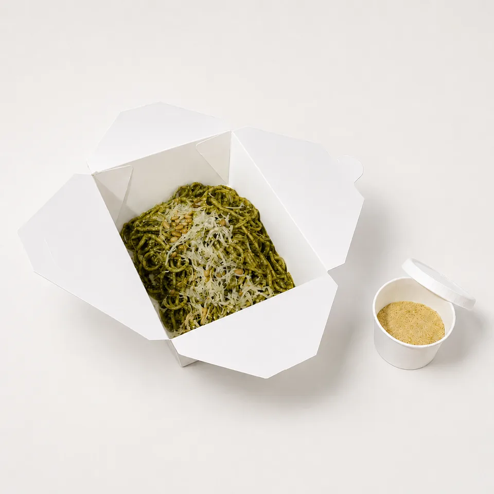 Pagoda Horizontal, multipapel biodegradable con recubrimiento interior para tacos, tamales, chilaquiles. Vista 3